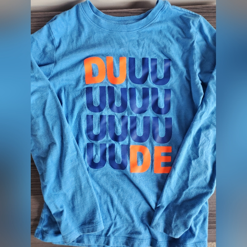 Cat & Jack Bright Blue Long Sleeve Tee with Orange Accents